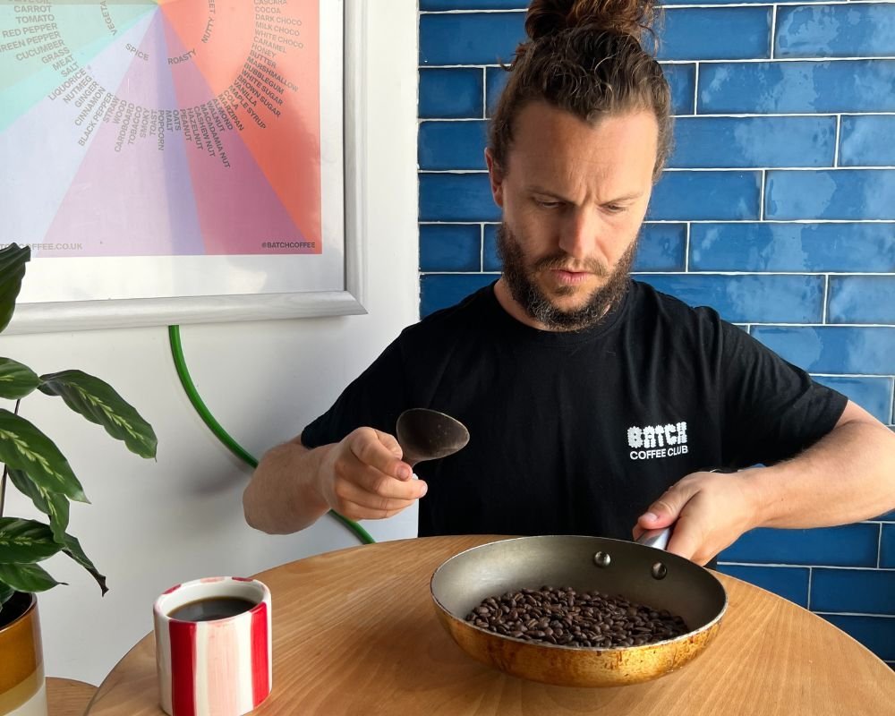 Tom coffee roasting at home