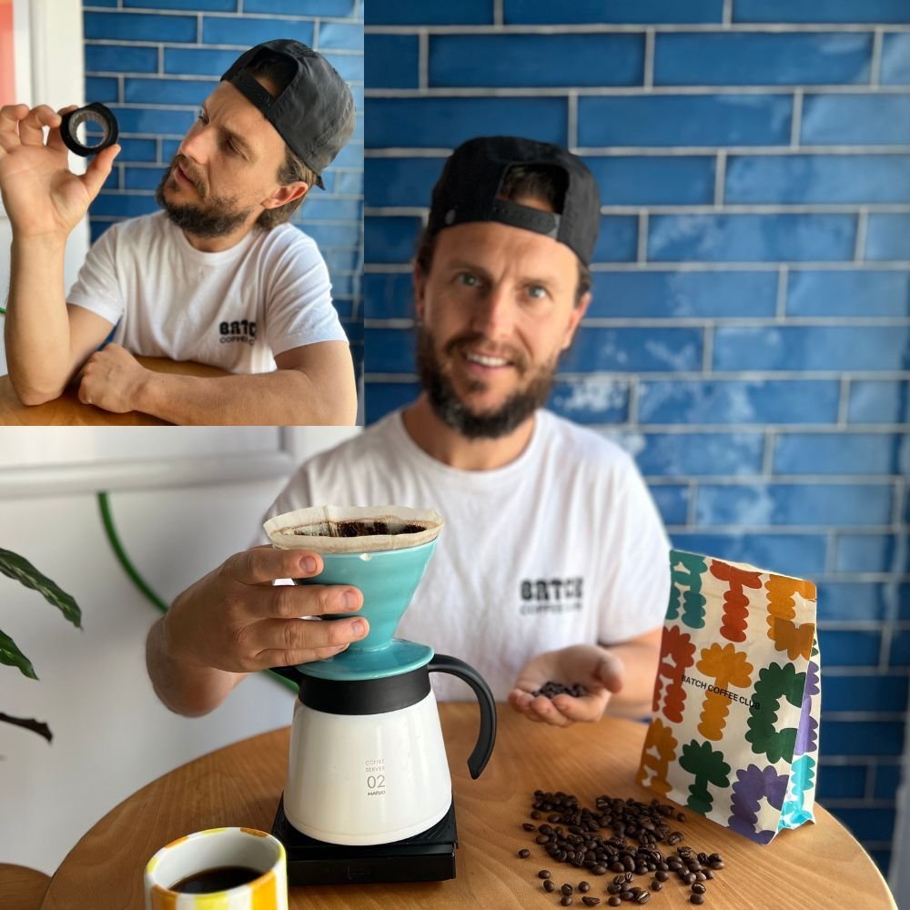 Top with a pour over coffee and a coffee grinder burr