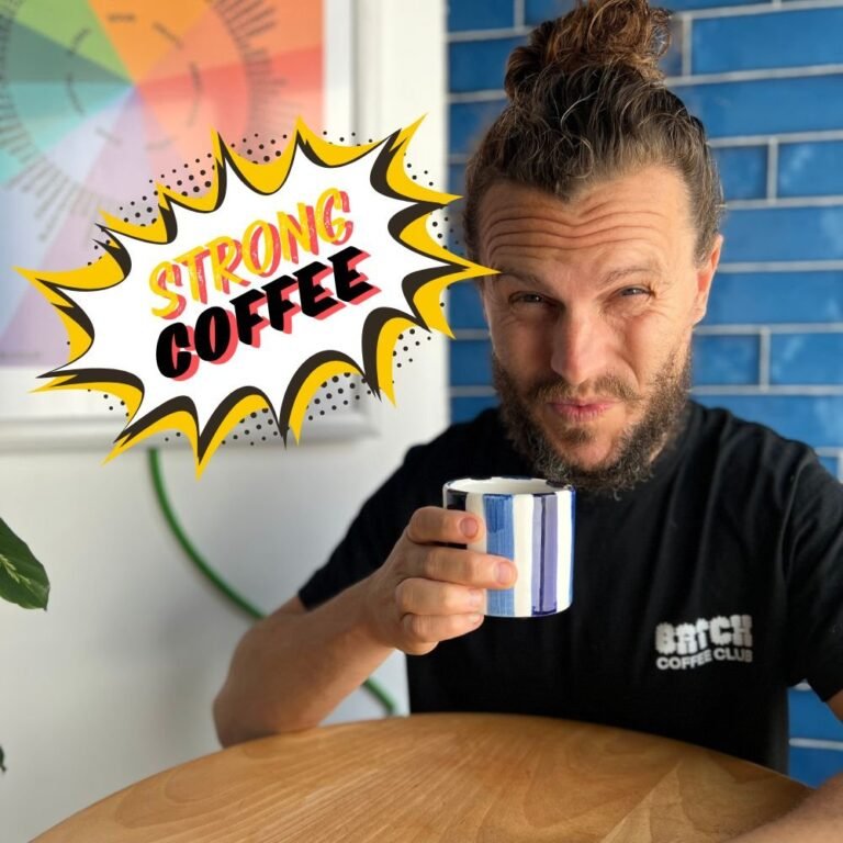 Tom making strong coffee
