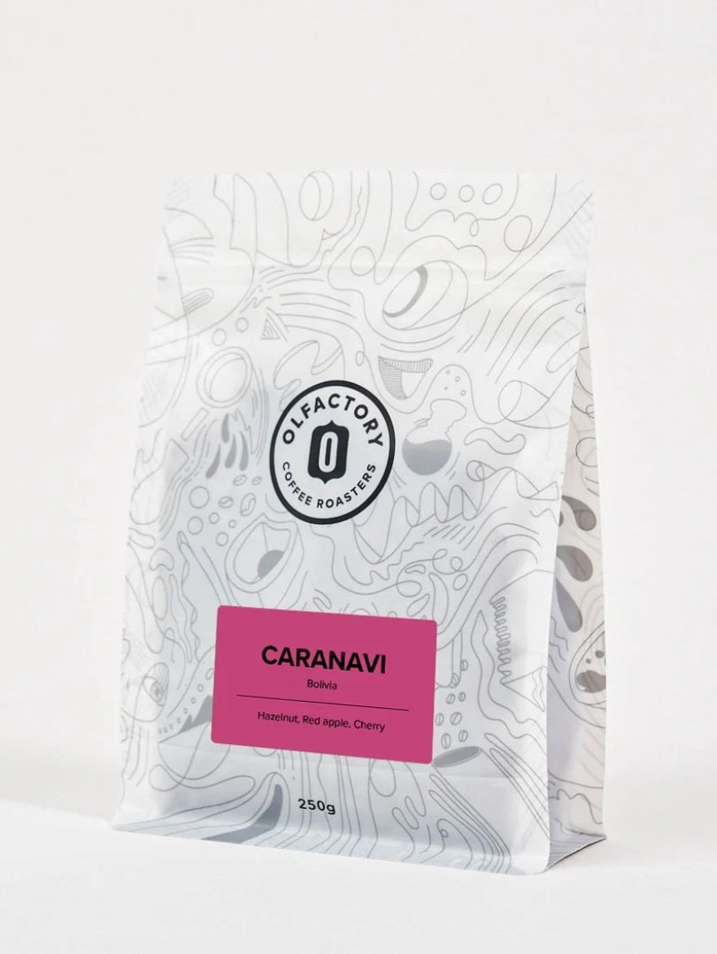 A bag of Caranavi coffee from Olfactory Coffee Roasters